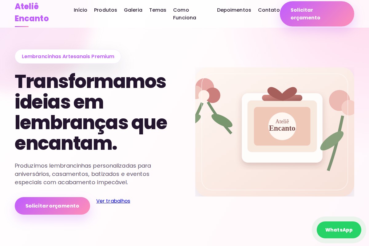 Prévia do modelo Lembrancinhas One Page Premium